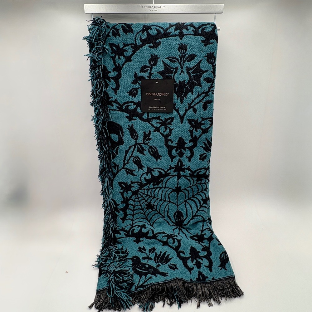 Cynthia Rowley Halloween Decorative Reversible Throw Blanket 50 x 70 Teal Black